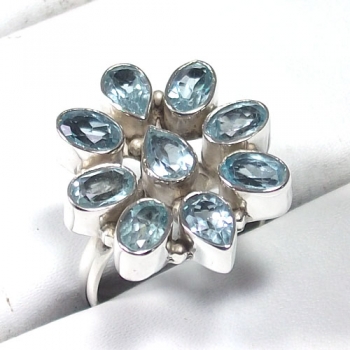 Classic Indian style silver blue topaz ring